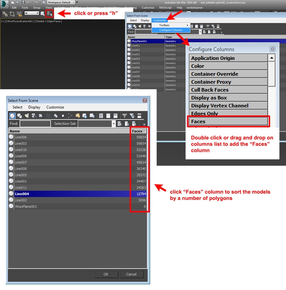03- 3Ds Max Scene Optimization Tutorial - Select from Scene - Faces Column